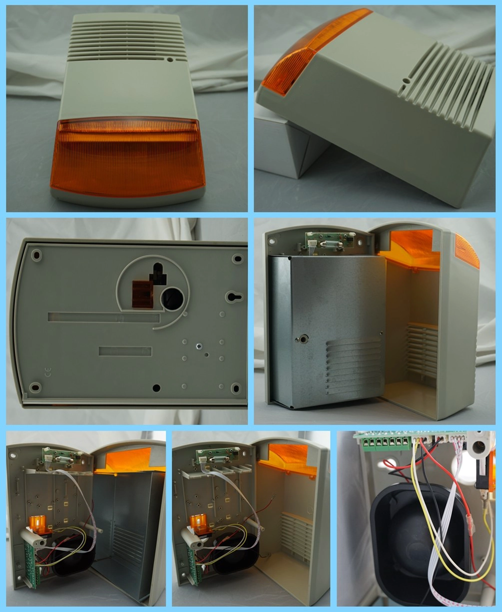 Outdoor wired electric strobe light alarm siren with backup battery optional