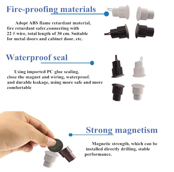 Magnetic Contact,Magnetic door contact switch,Door sensor, Magentic Door sensor,wood or steel door sensor,Magnetic Contact(white/ brown)
