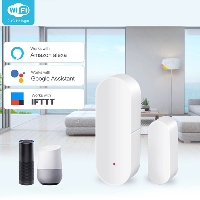 O sensor de contato de porta inteligente WiFi funciona com a amazon alexa routines, google home e IFTTT