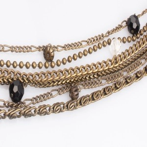 Antique Gold Multi Type Layered Chains Necklace
