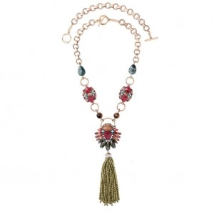 Cina Sweet Candy Style Rhinestone Diamonds Tassel Sweater Necklace Green Beads Handmade Necklace Jewelry produttore