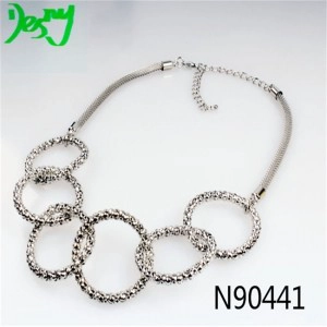 big silver six rings vintage boutique pendant necklace N90441