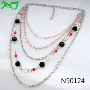 Çin layered beautiful chain link crystal beads statement necklace üretici firma