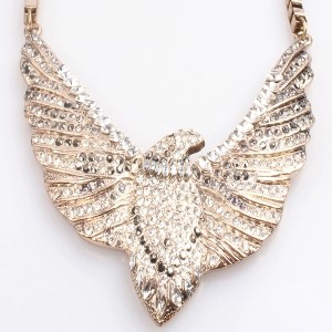 vintage crystal gold eagle statement necklace N90076