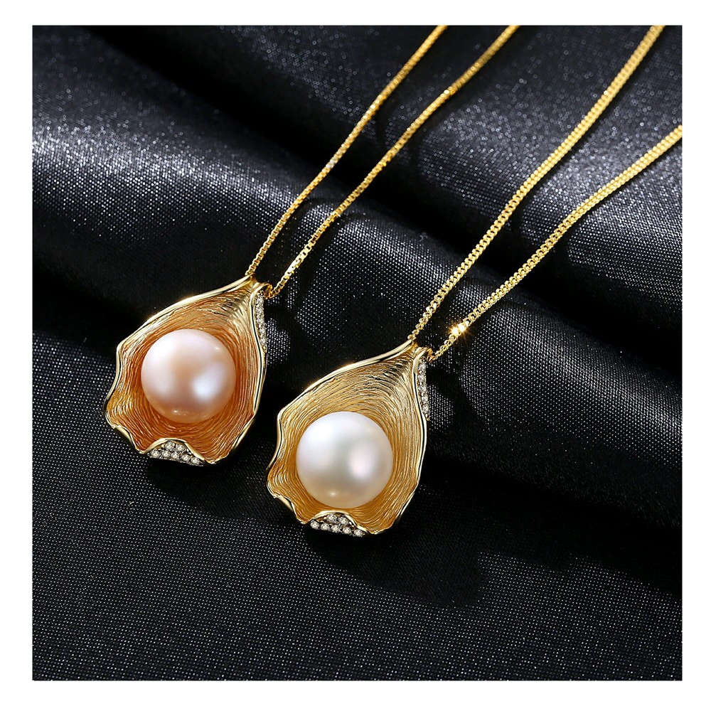 China 925 sterling silver pearl necklace pendant 18K gold shell pearl necklace NS1 925 silver jewelry wholesales manufacturer