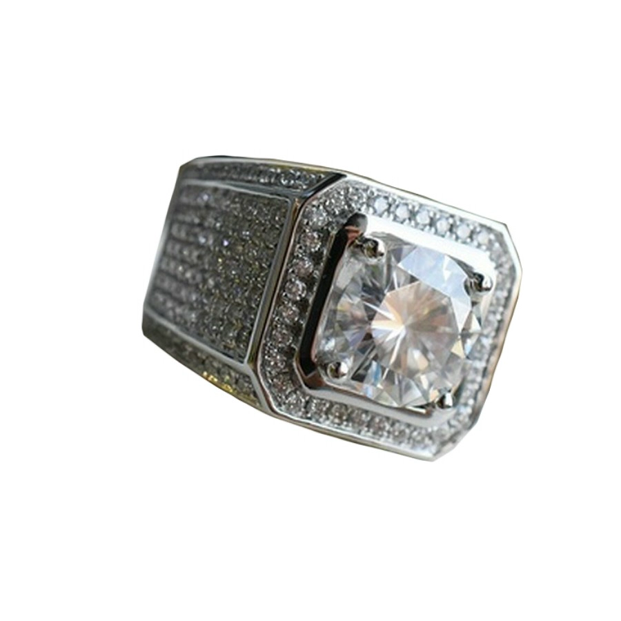 Atmospheric alloy diamond-studded silver ring