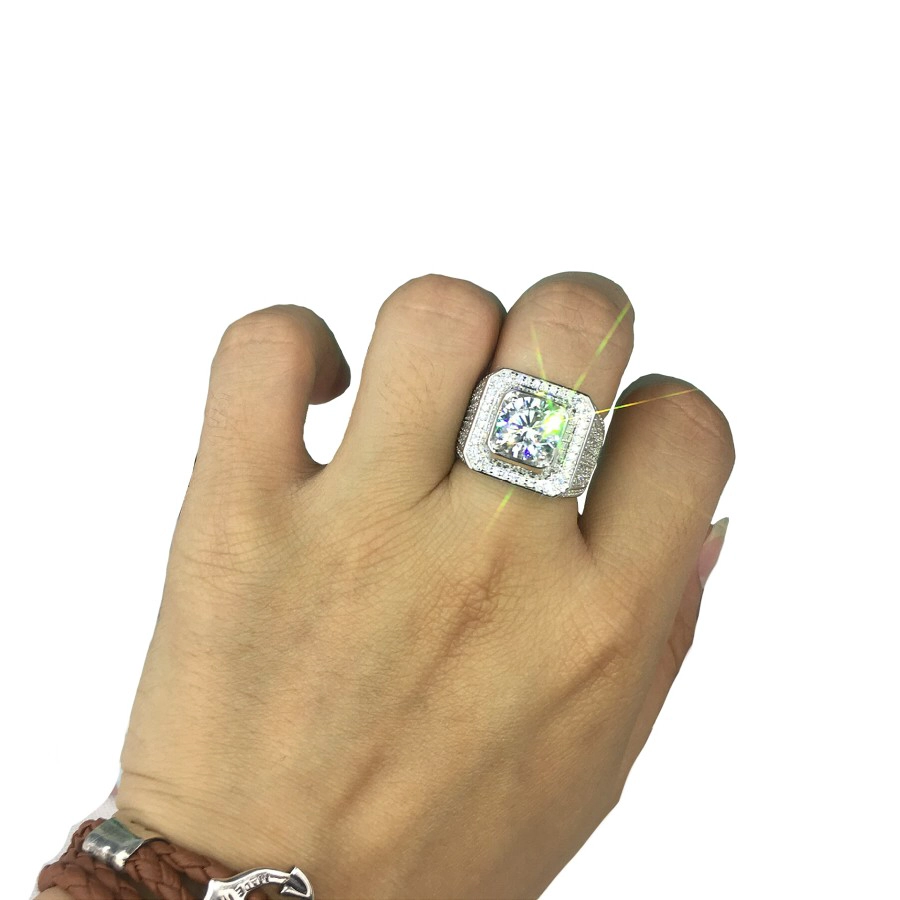 Atmospheric alloy diamond-studded silver ring