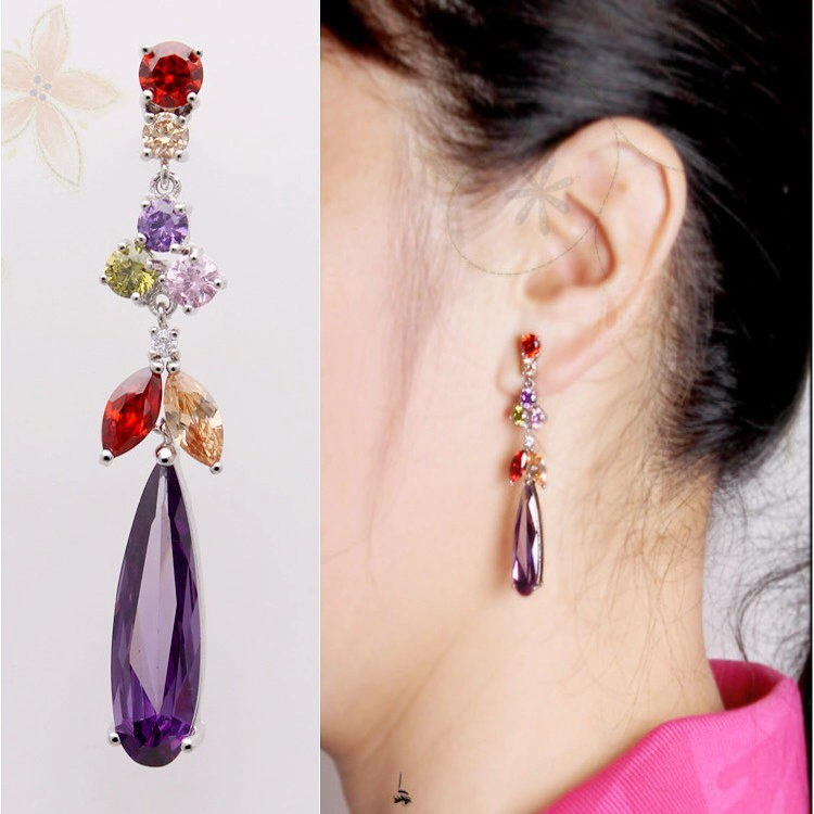Charm Rhinestone Gold Plated Colorful High-end zircon Long Dangle Drop Earrings Women Fashion Bridal Jewelry