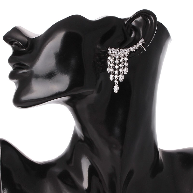 China China Fashion Luxury Zircon Fringe Ear Crawler Teardrop Ear Cuff Wrap Sweep Earrings,Tassel  Fringe Earrings manufacturer