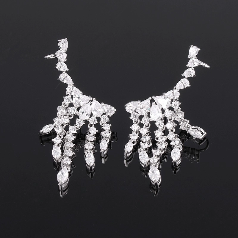 China Fashion Luxury Zircon Fringe Ear Crawler Teardrop Ear Cuff Wrap Sweep Earrings,Tassel Fringe Earrings