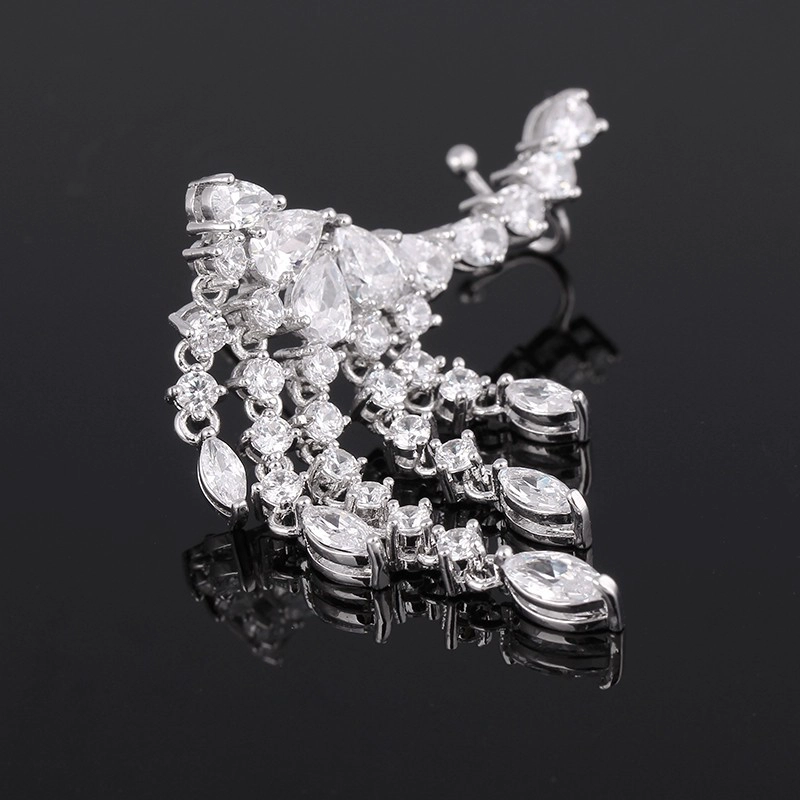 China Fashion Luxury Zircon Fringe Ear Crawler Teardrop Ear Cuff Wrap Sweep Earrings,Tassel Fringe Earrings