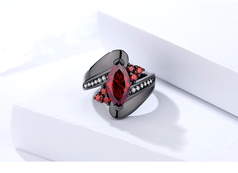 Custom unique wave design black gold ruby gemstone finger ring for women