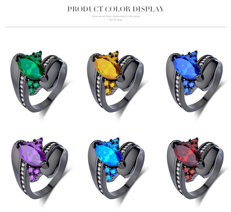 Custom unique wave design black gold ruby gemstone finger ring for women