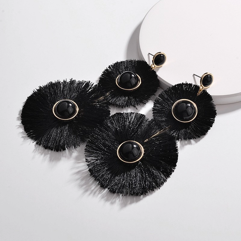 Fashion Long Beaded Fan Tassel Flower Pendant Earring for Women