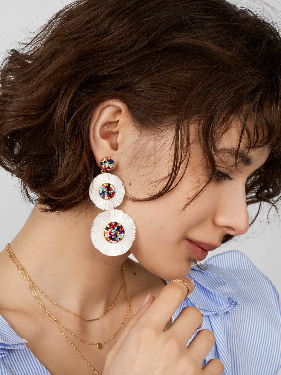 Fashion Long Beaded Fan Tassel Flower Pendant Earring for Women