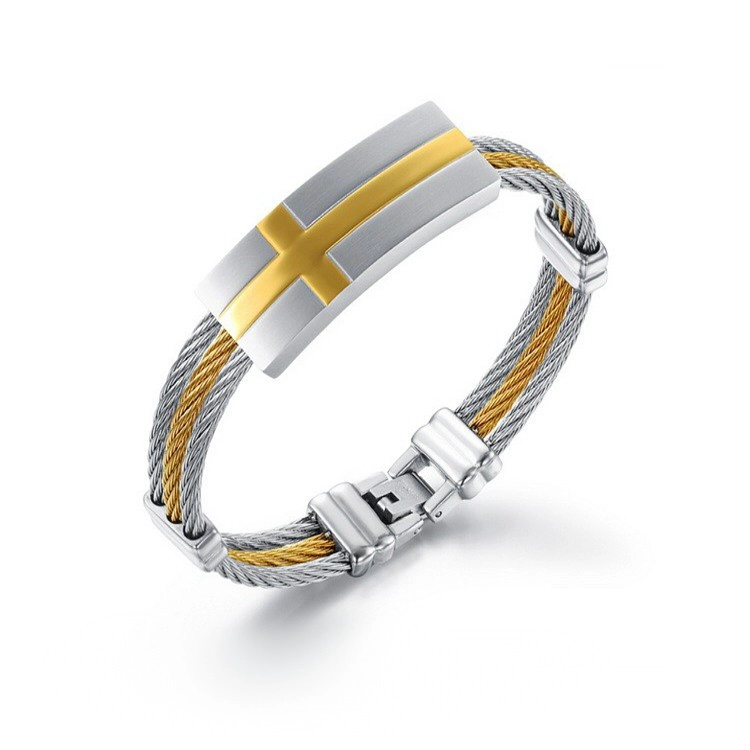 China Fashion Men's Stainless Steel Titanium Bracelets Wholesale  Golden Jewelry ,Charm Triple Wire Bangles For Man With Metal Cross Buckle manufacturer