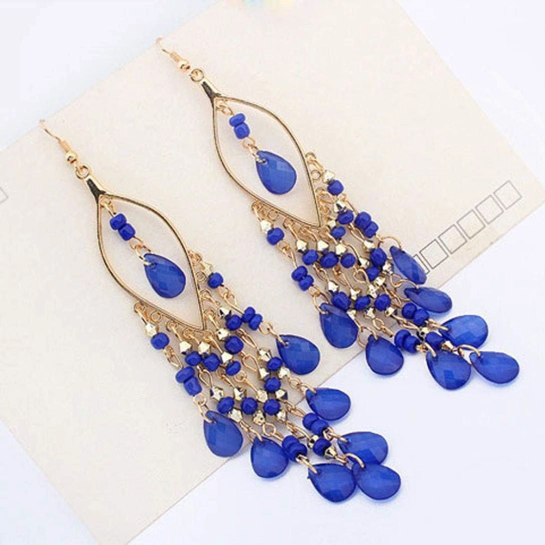 Fashion Women Long  Beaded Ear Stud Hook Dangle Earrings Jewelry Multi Color for Wemen Choose As Gift