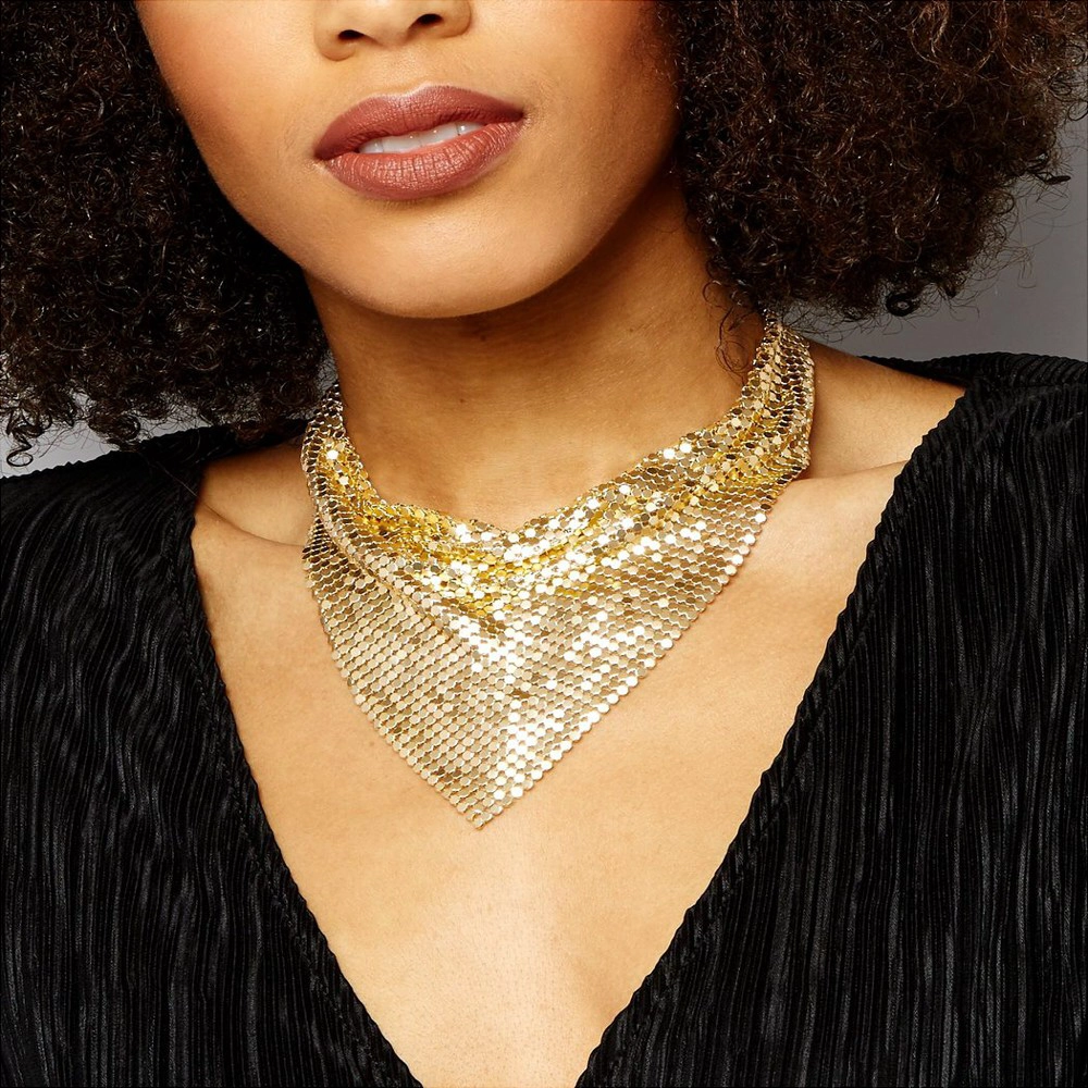Moda más reciente imitación artesanal joyería, moda 18 k oro cadena de malla lentejuelas collar para mujeres gargantilla