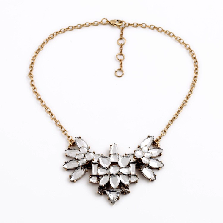 Hot Lady Accessories Clear Stacked Gems Stone Statement Necklace Wholesale Fashion Jewelry OEM Factory