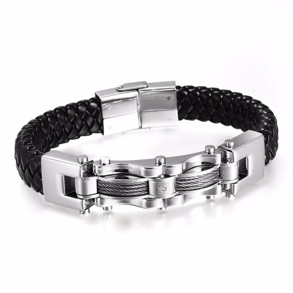 China Japan and South Korea titanium steel jewelry wholesale men Leather braided bracelet TS1 manufacturer