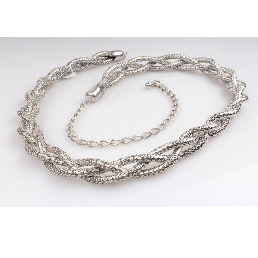 porcelana Metal cinturones levantamiento 3 peces tejidos escalas cadena 18 k oro blanco acero plating estiramiento cinturón de metal para vestido fabricante