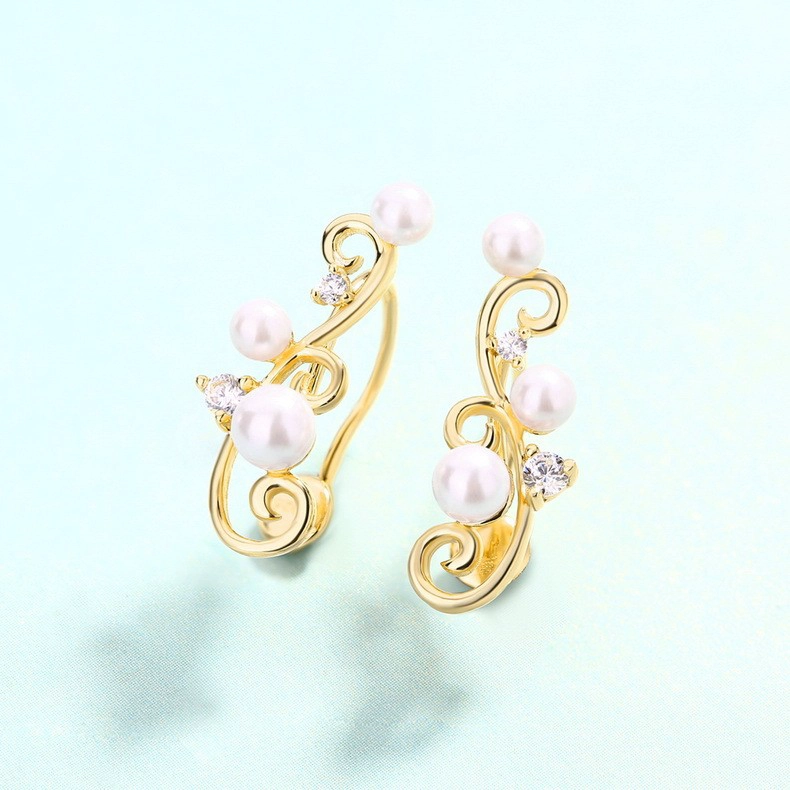 New S925 sterling silver rattan earrings court retro wild pearl earrings ladies earrings