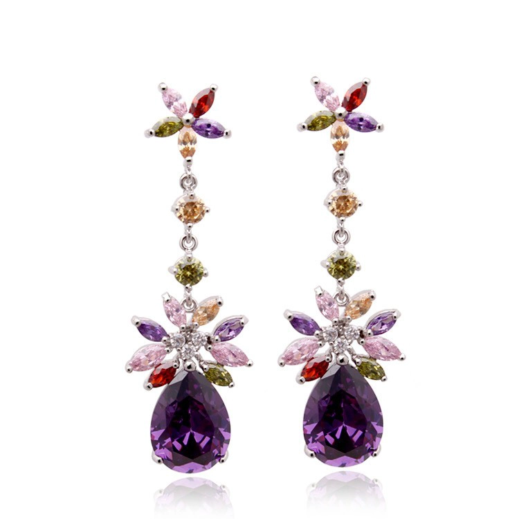 China New design fashion women's zircon long post stud earrings in South America manufacturer