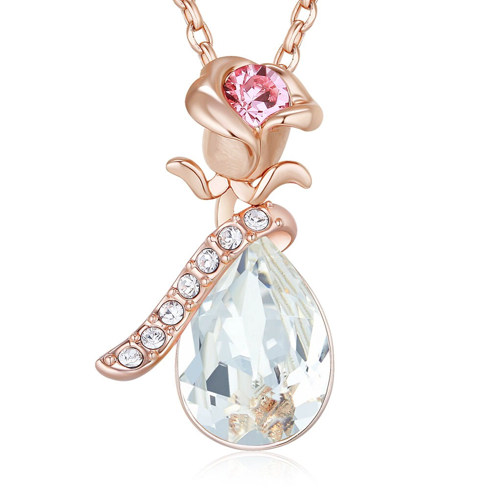 Rosa collar de flores de lujo de la mujer elemento de cristal colgante cadena cadena joyería fábrica mayorista NA1