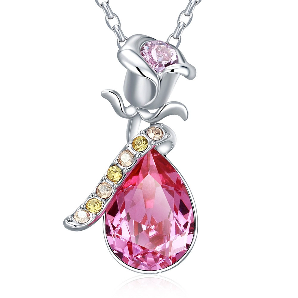 Rosa collar de flores de lujo de la mujer elemento de cristal colgante cadena cadena joyería fábrica mayorista NA1