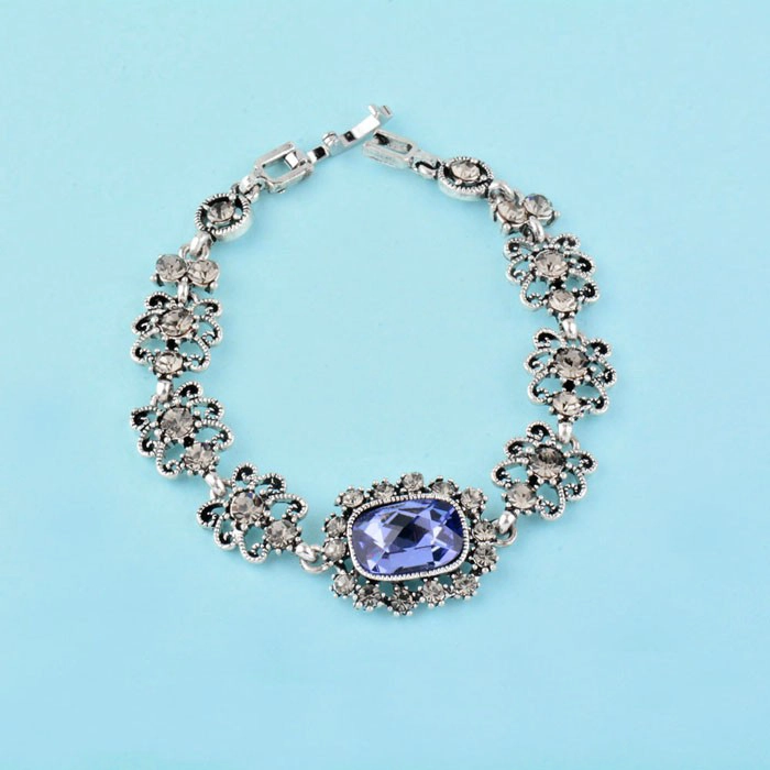 China Vintage Purple Cubic Zircon Bangle & Bracelet Chain For Women Antique Silver Color Jewelry fabricante