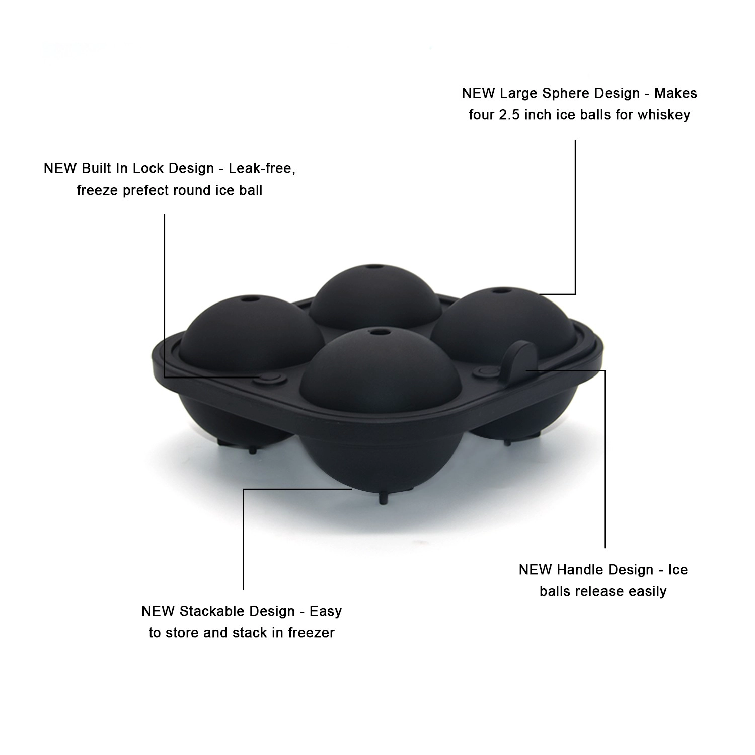 2.5 Inch Large Ice Sphere Mold Tray for Whiskey Ice Ball Maker with Lids Round Ice Ball Mold for Cocktail