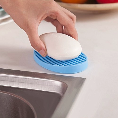 4 Pack Assorted Color Oval Silicone Soap Dish Set FDA Silicone Soap Saver Holder Tray