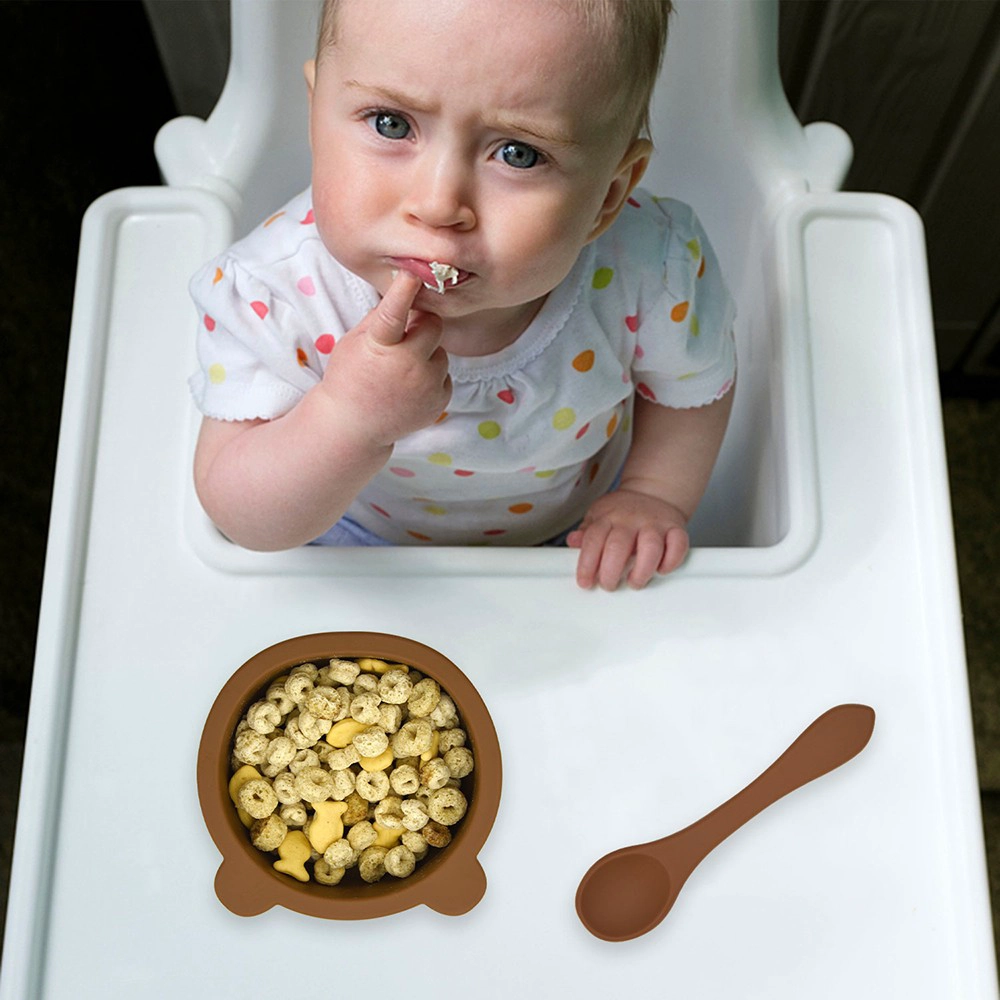 BHD 100% Food Grade Non-Toxic BPA Free Toddler First Stage Self Feeding Set Suction Silicone Baby Bowl