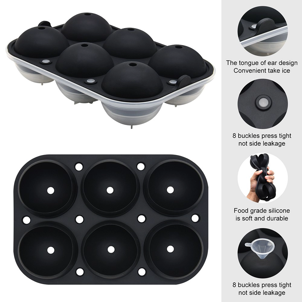 BHD 6 Cavities Sphere Ice Ball Maker Mold, 2.5 Inch Large Ice Tray Ball Mold