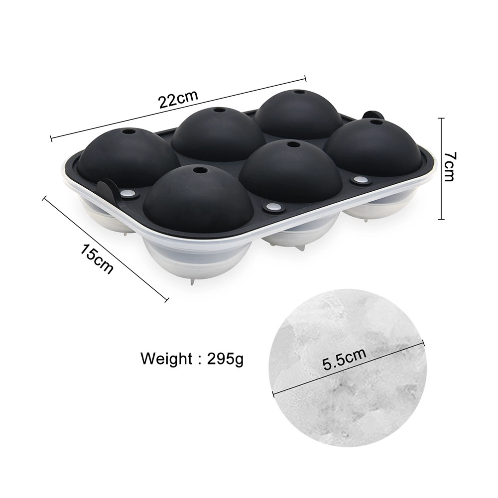 BHD 6 Cavities Sphere Ice Ball Maker Mold, 2.5 Inch Large Ice Tray Ball Mold