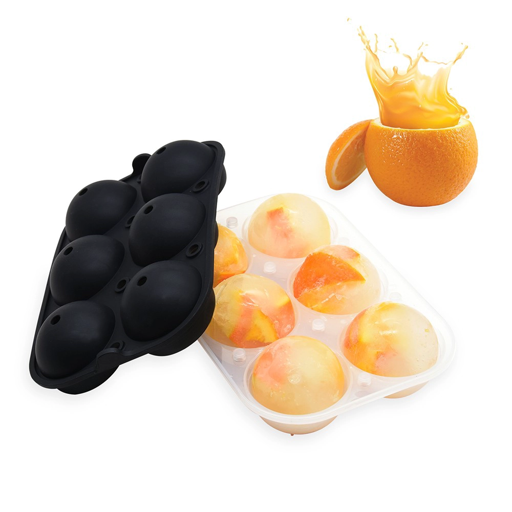 BHD 6 Cavities Sphere Ice Ball Maker Mold, 2.5 Inch Large Ice Tray Ball Mold
