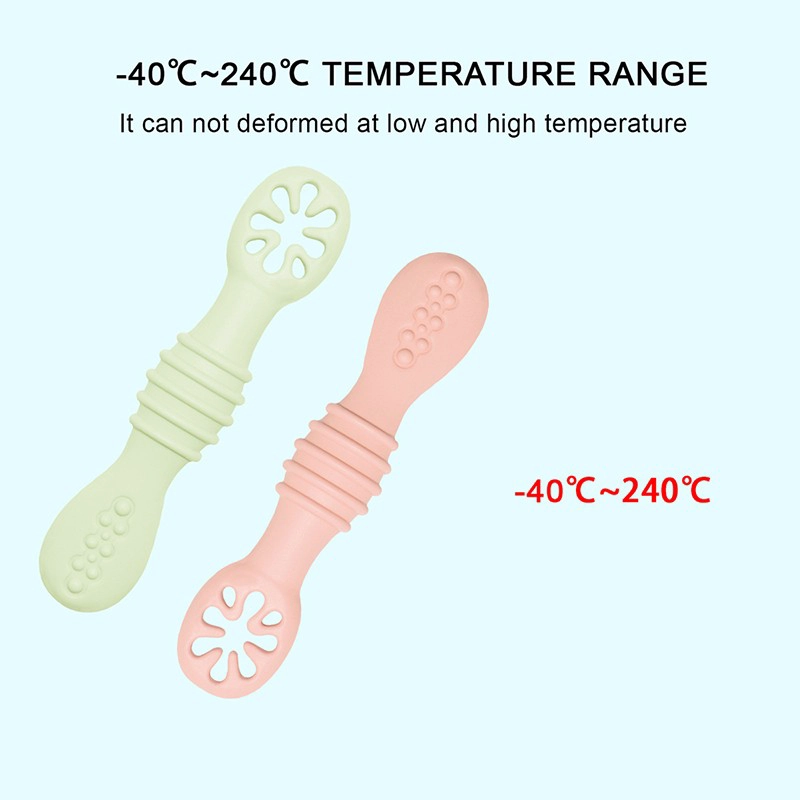 Food Grade Baby First Stage Self Feeding Utensils Toddler Baby Silicone Spoon Soft Tipped Pre Spoon Set BPA free Silicone Baby Feeding Spoon