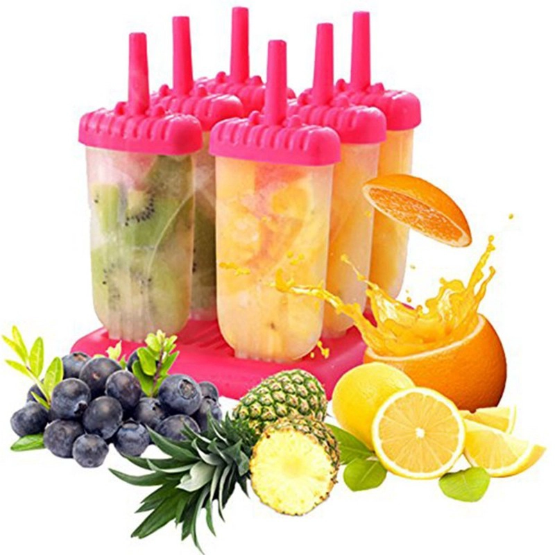 Set of 6 Ice Pop Maker,DIY Ice Cream Popsicle Molds with Sticks, Plastic PP Reusable Homemade Tools