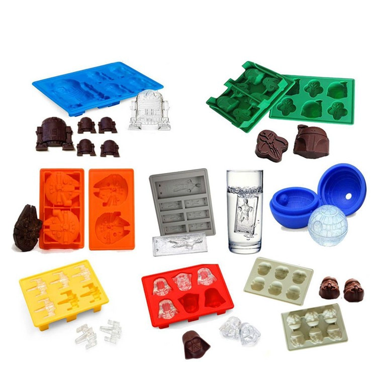 Conjunto de 8 Star Wars Silicone Chocolate Candy Mold Ice Cube Bandeja para Stormtrooper, Darth Vader, X-Wing Fighter, Millennium Falcon, R2-D2, Han Solo, Boba Fett e Death Star