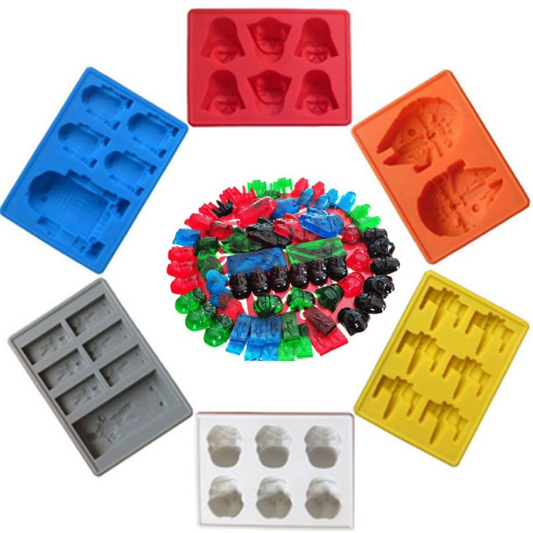 Conjunto de 8 Star Wars Silicone Chocolate Candy Mold Ice Cube Bandeja para Stormtrooper, Darth Vader, X-Wing Fighter, Millennium Falcon, R2-D2, Han Solo, Boba Fett e Death Star
