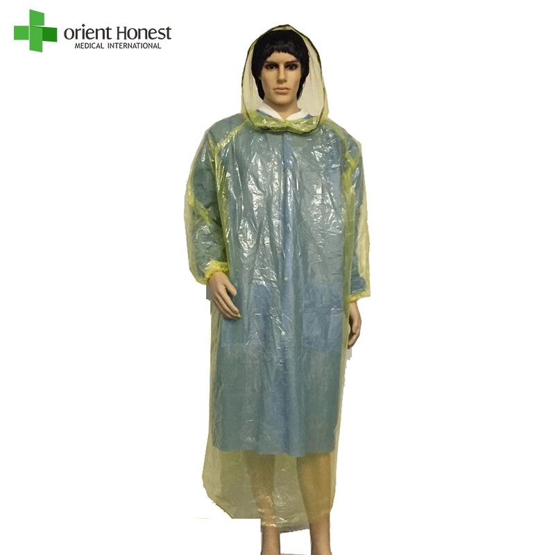 China China-Fabrik für gelbe Farbe Einweg PE Notfall Poncho mit schwarzem Band Hersteller
