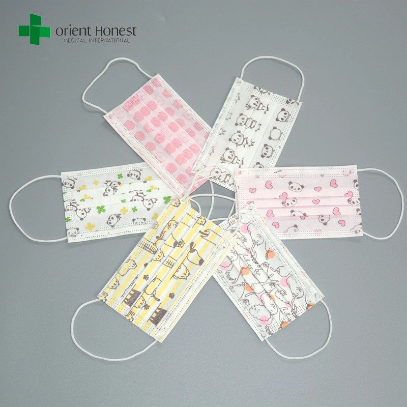Anak menghadapi masker dengan pencetakan kartun, bermotif masker wajah medis, Polypropylene pediatrik masker