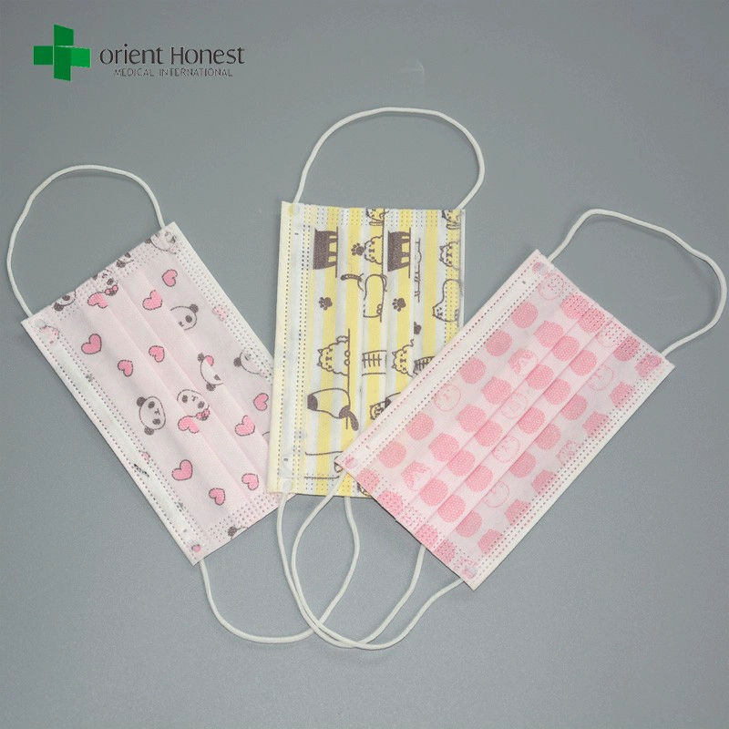 Anak menghadapi masker dengan pencetakan kartun, bermotif masker wajah medis, Polypropylene pediatrik masker