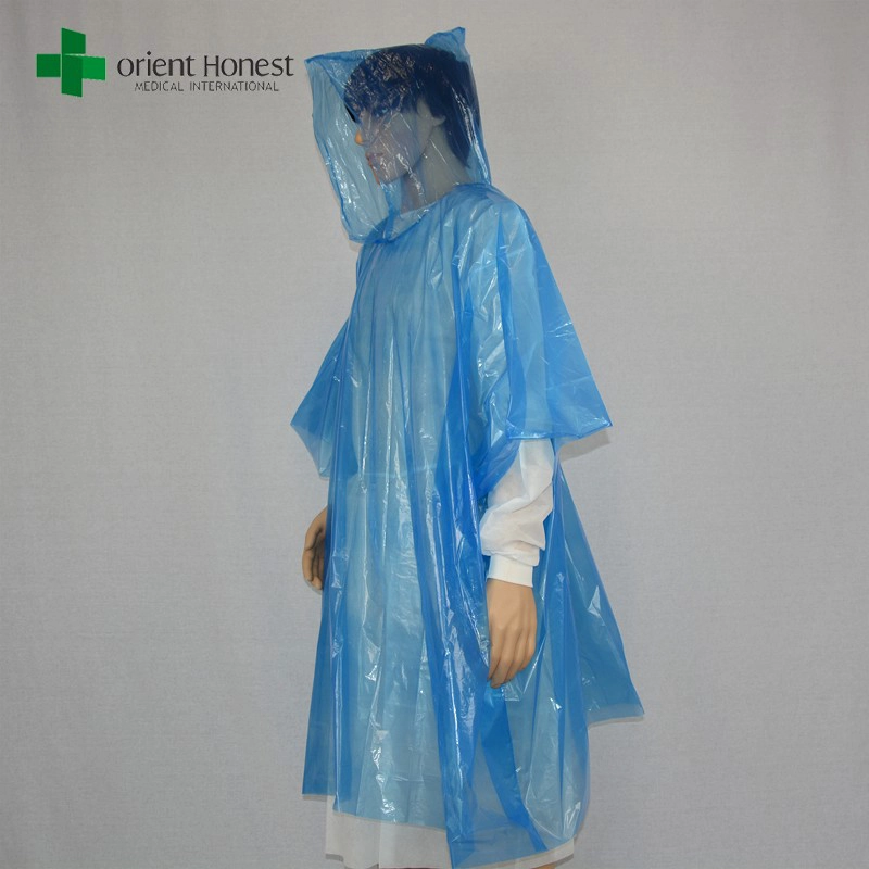 Regen Poncho Set Bunful-Blau-Einweg-Regenponcho für Erwachsene mit Kordelkordelhaube und Ärmeln