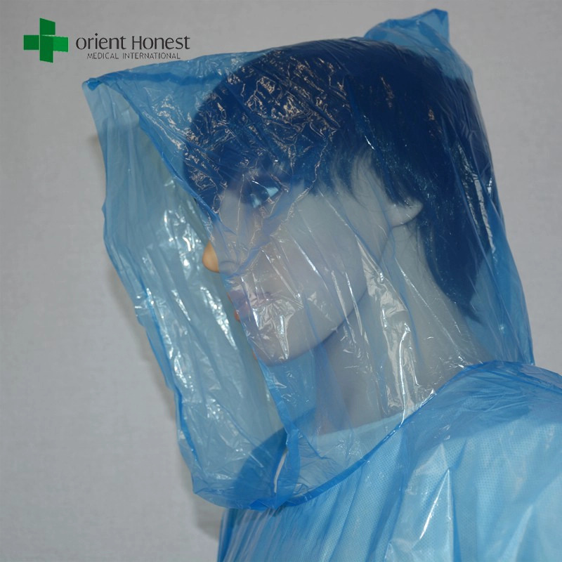 Regen Poncho Set Bunful-Blau-Einweg-Regenponcho für Erwachsene mit Kordelkordelhaube und Ärmeln