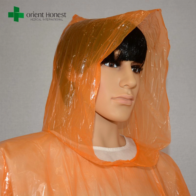 desechables ponchos de plástico PE, China fabricante poncho desechable, naranja poncho de agua clara