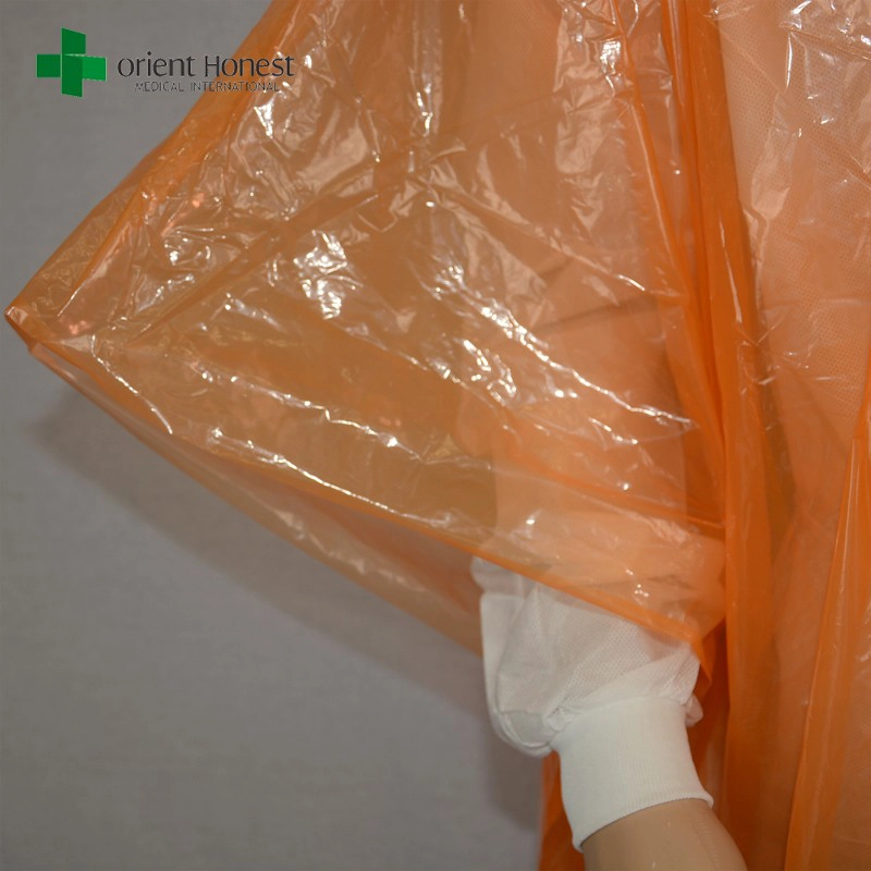desechables ponchos de plástico PE, China fabricante poncho desechable, naranja poncho de agua clara