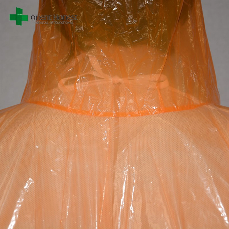 desechables ponchos de plástico PE, China fabricante poncho desechable, naranja poncho de agua clara