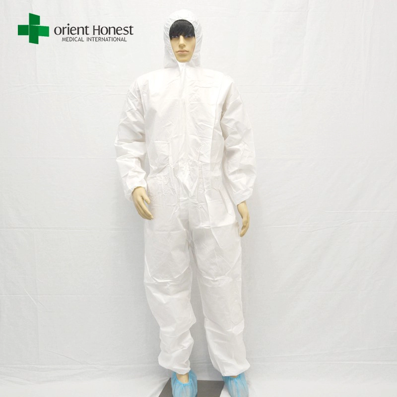 blanc jetable coverall, coverall jetable avec capuche, jetable type coverall 5 non tissé