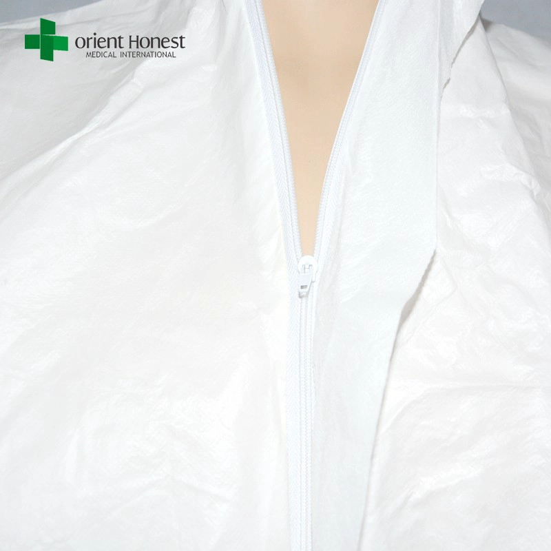 blanc jetable coverall, coverall jetable avec capuche, jetable type coverall 5 non tissé